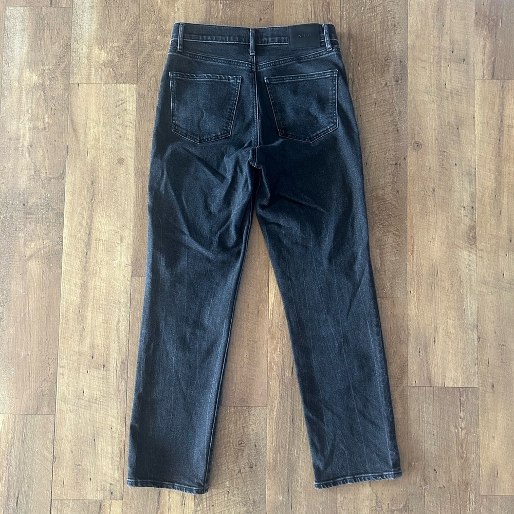 Express Modern Straight High Rise Jeans 4R | Black Wash | Rhinestone Button - Picture 2 of 12